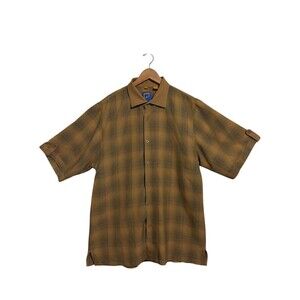 Ferera California Polo Shirt Mens XL Brown Checkered Short Sleeve Golf Casual Po